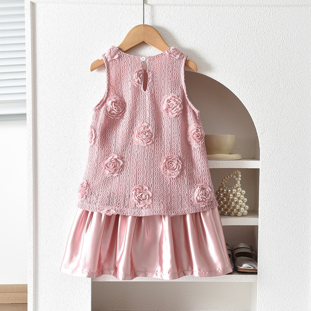 Sugar Rush - 3D Flower Appliqued Sleeveless Dress - Pink