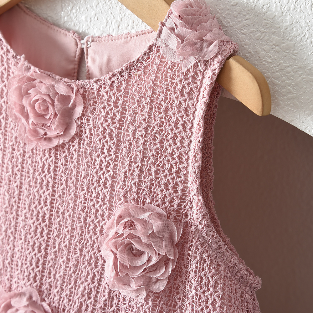 Sugar Rush - 3D Flower Appliqued Sleeveless Dress - Pink