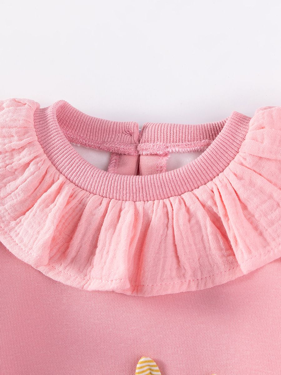 Sugar Rush Girls' Appliqued Round Neck Top & Pants Pink/Black - 2 Pcs