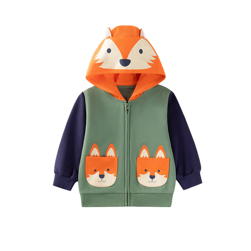 Sugar Rush Boys' Printed Hooded Full Sleeves Jacket Green/Orange