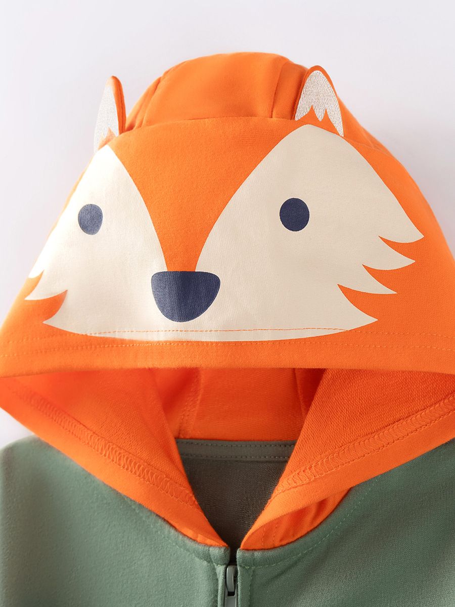 Sugar Rush Boys' Printed Hooded Full Sleeves Jacket Green/Orange
