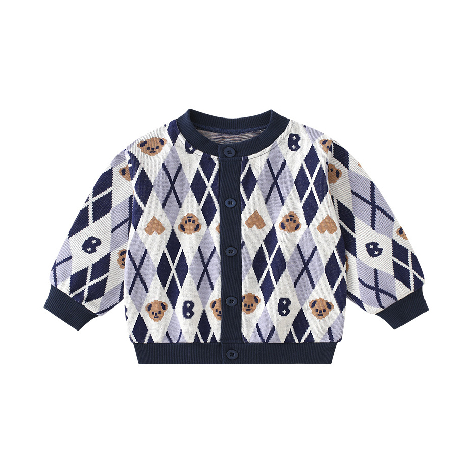 Sugar Rush Boy's Bear Printed Full Sleeves Sweater - Multicolor