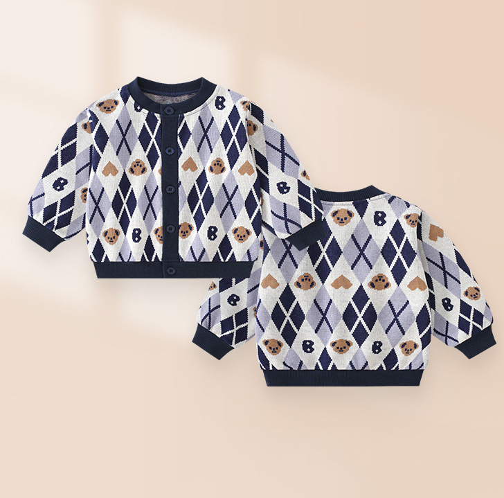 Sugar Rush Boy's Bear Printed Full Sleeves Sweater - Multicolor