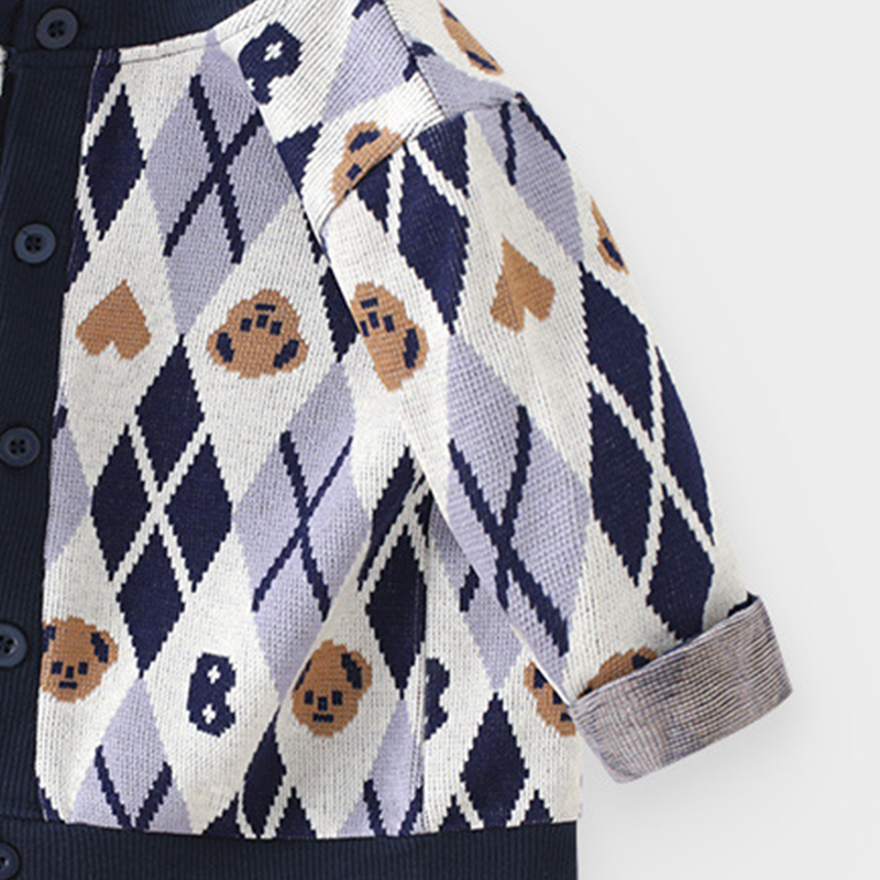 Sugar Rush Boy's Bear Printed Full Sleeves Sweater - Multicolor