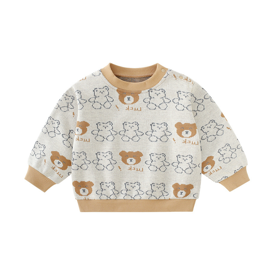 Sugar Rush Boy's Teddy Bear Printed Full Sleeves Sweater - Khaki