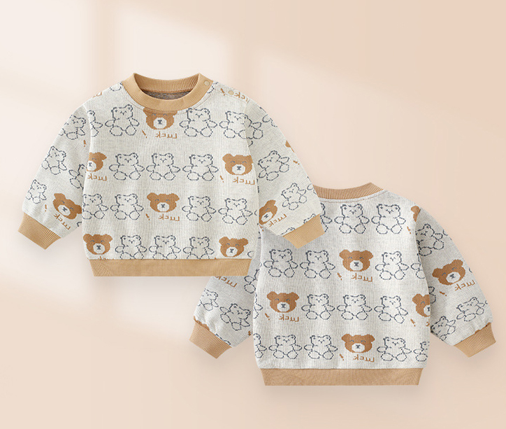 Sugar Rush Boy's Teddy Bear Printed Full Sleeves Sweater - Khaki
