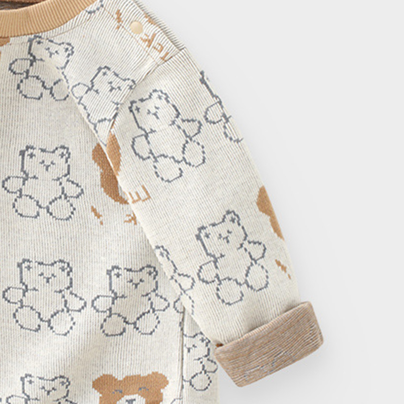 Sugar Rush Boy's Teddy Bear Printed Full Sleeves Sweater - Khaki
