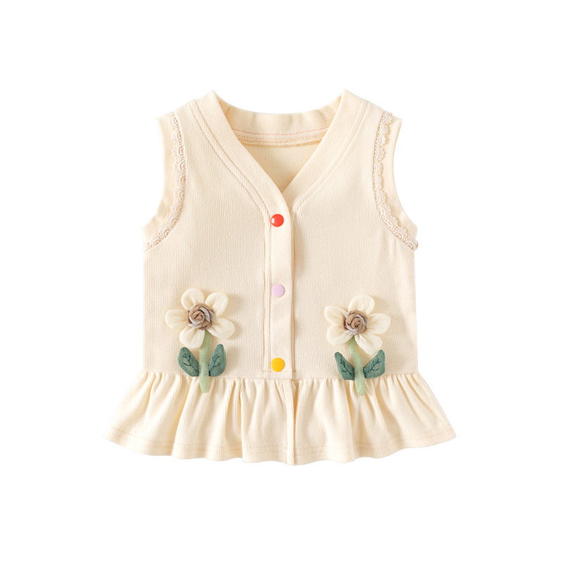 Sugar Rush Kids Appliqued Regular V-Neck Waistcoat - Beige