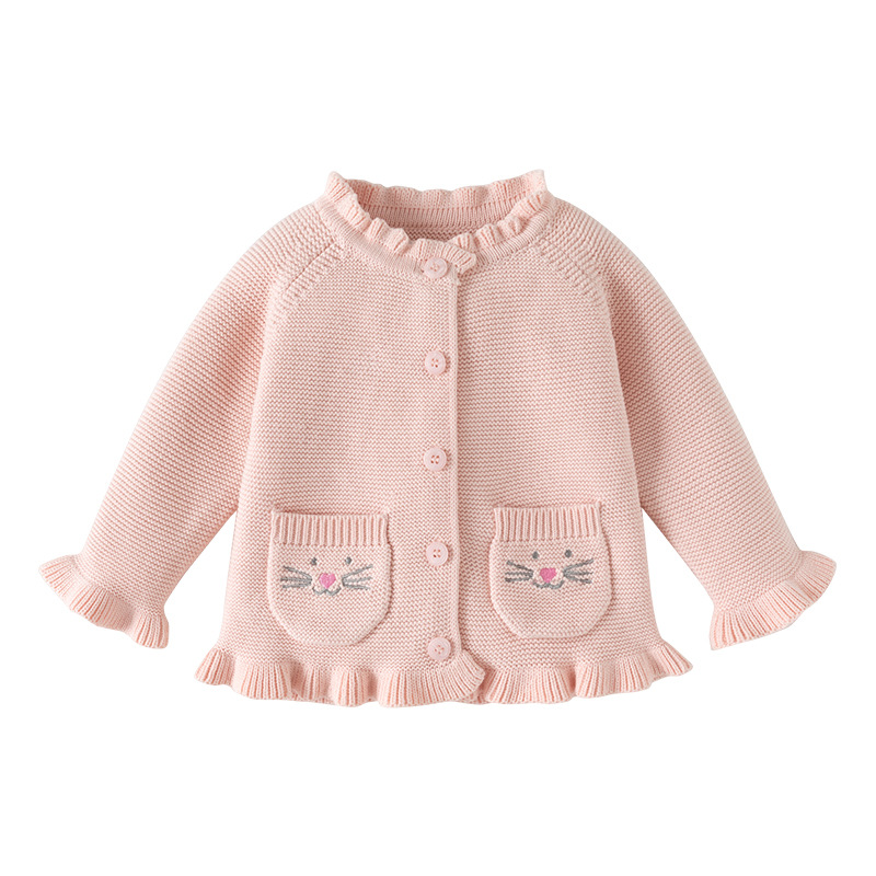 Sugar Rush Girl's Embroidered Full Sleeves Sweater - Pink