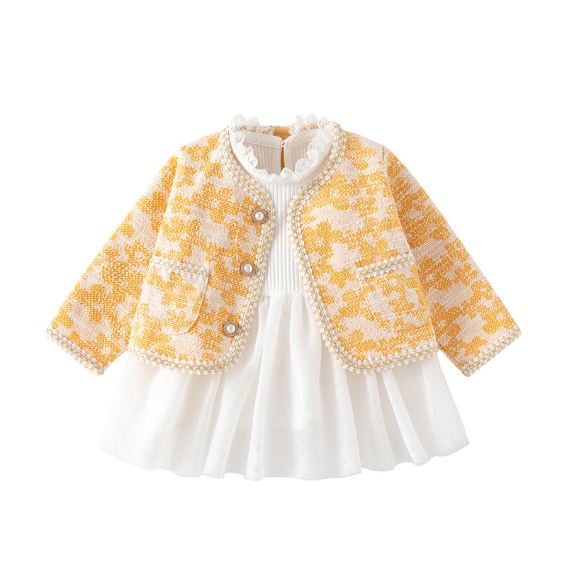Sugar Rush Girl's Appliqued Regular Dress with Jacket - White - 2 Pcs