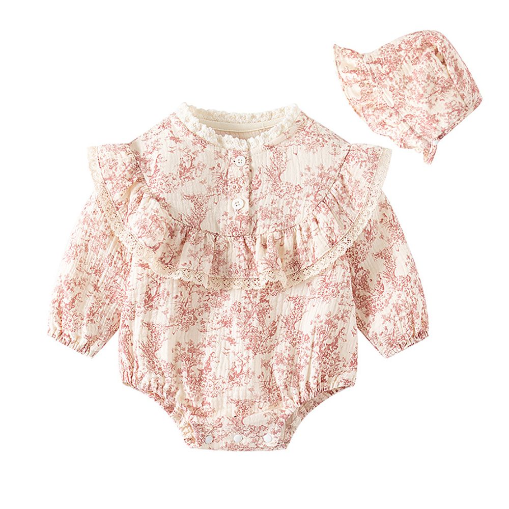 Sugar Rush Long Sleeve Romper with Hat Printed - Pink