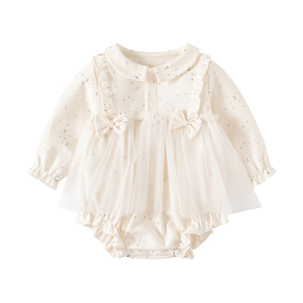 Sugar Rush Laced Regular Round Neck Full Sleeves Onesie - Beige