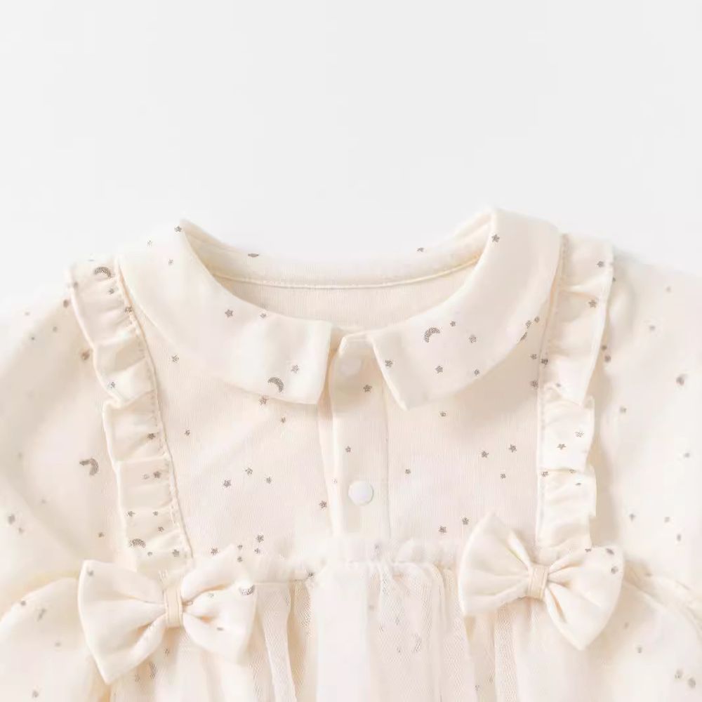 Sugar Rush Laced Regular Round Neck Full Sleeves Onesie - Beige