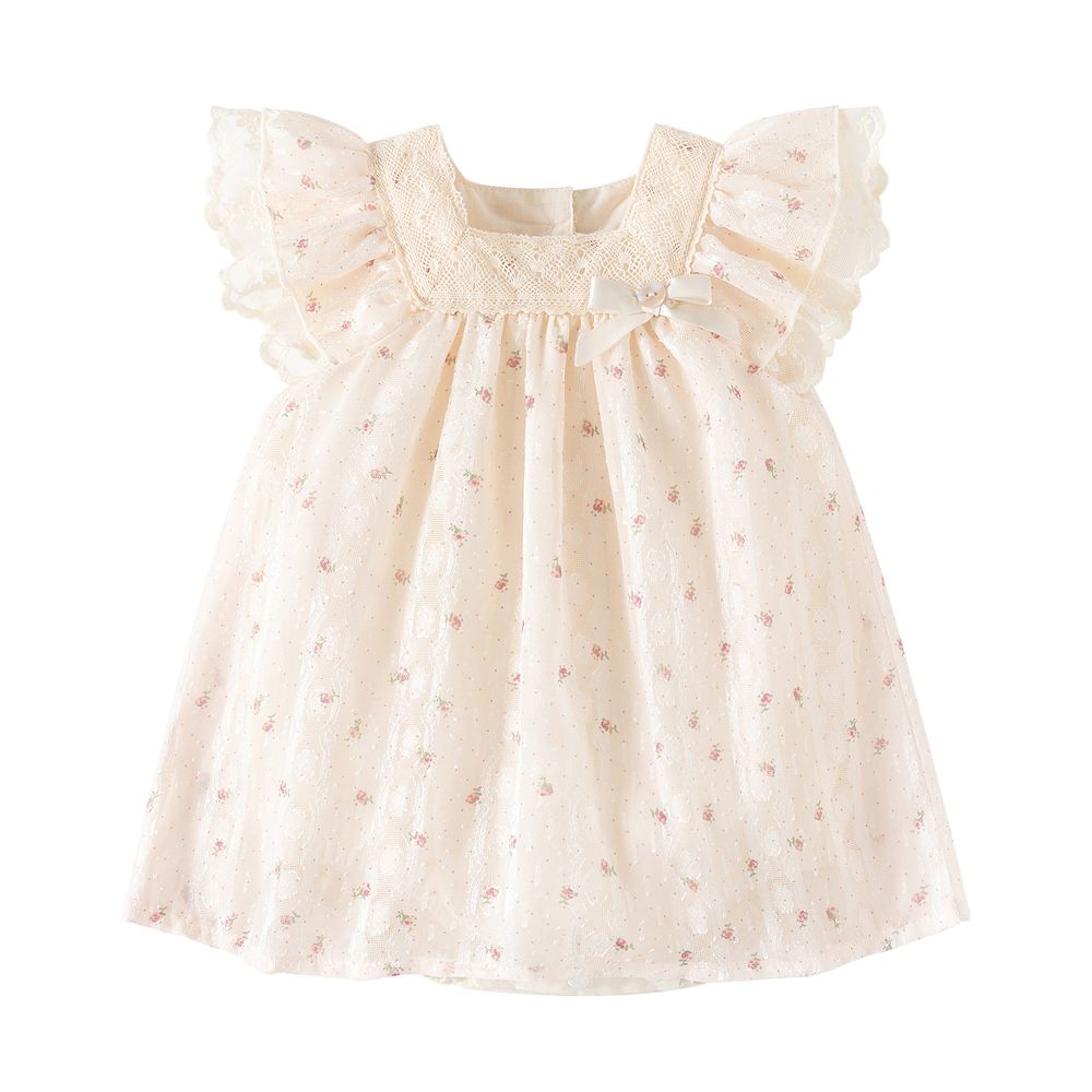 Sugar Rush Laced Regular Square-Neck Cap Sleeves Casual Dress - Pink