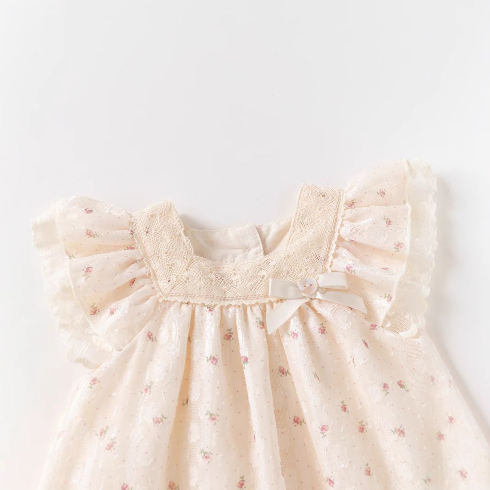 Sugar Rush Laced Regular Square-Neck Cap Sleeves Casual Dress - Pink