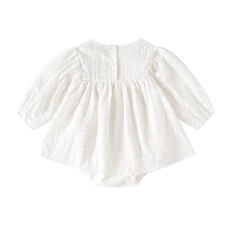 Sugar Rush Embroidered Square Neck Baby Rompers - White
