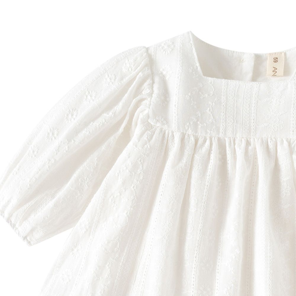 Sugar Rush Embroidered Square Neck Baby Rompers - White