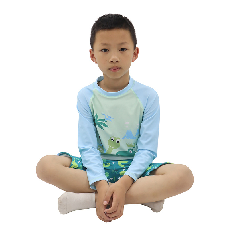 Sugar Rush Boys' Dinosaur Printed Swim T-Shirt with Shorts & Cap - Blue - 3 Pcs
