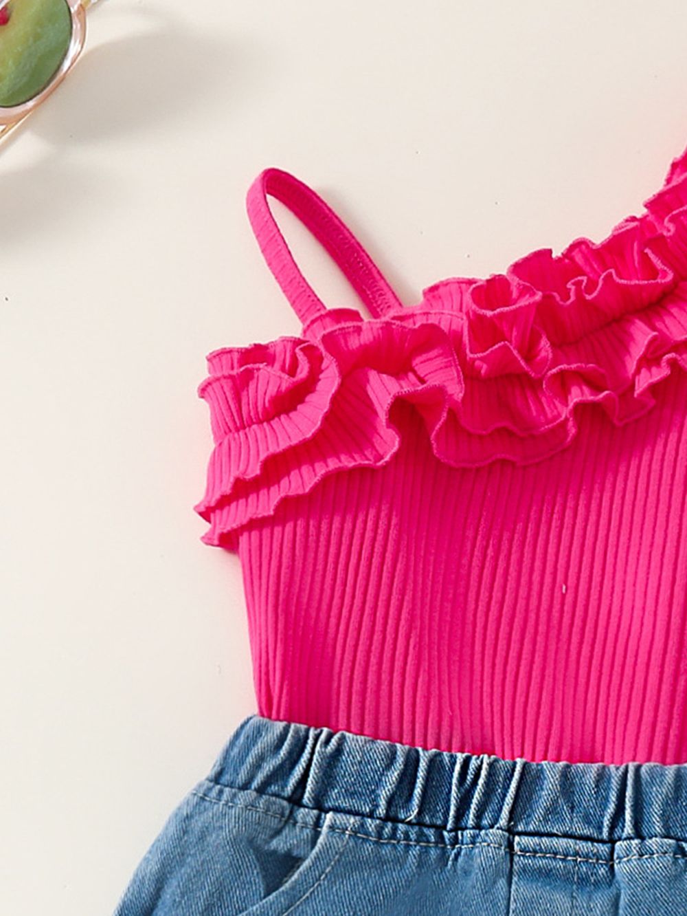 Sugar Rush Girls' Appliqued One Shoulder Top & Bottom Fuchsia/Blue - 2 Pcs