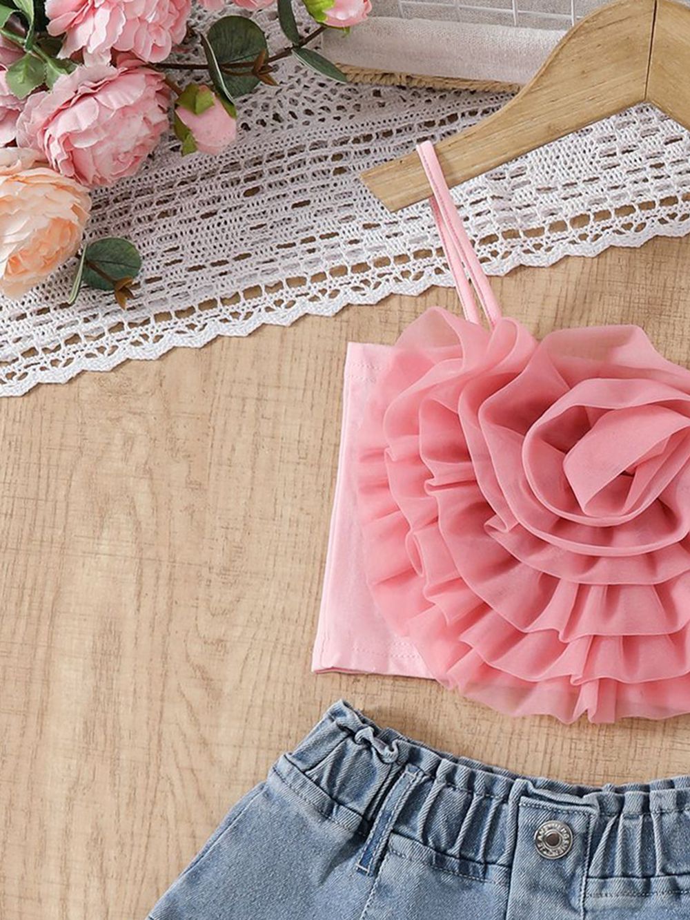 Sugar Rush Girls' Appliqued Spaghetti Top & Shorts Pink/Blue - 2 Pcs