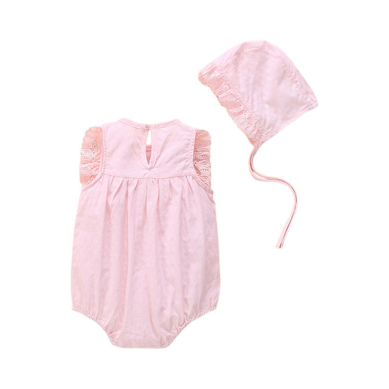 Sugar Rush Baby Girls' Laced Sleeveless Romper & Cap - Pink - 2 Pcs