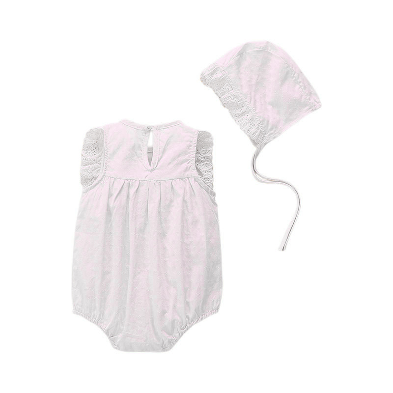 Sugar Rush Baby Girls' Laced Sleeveless Romper & Cap - White - 2 Pcs