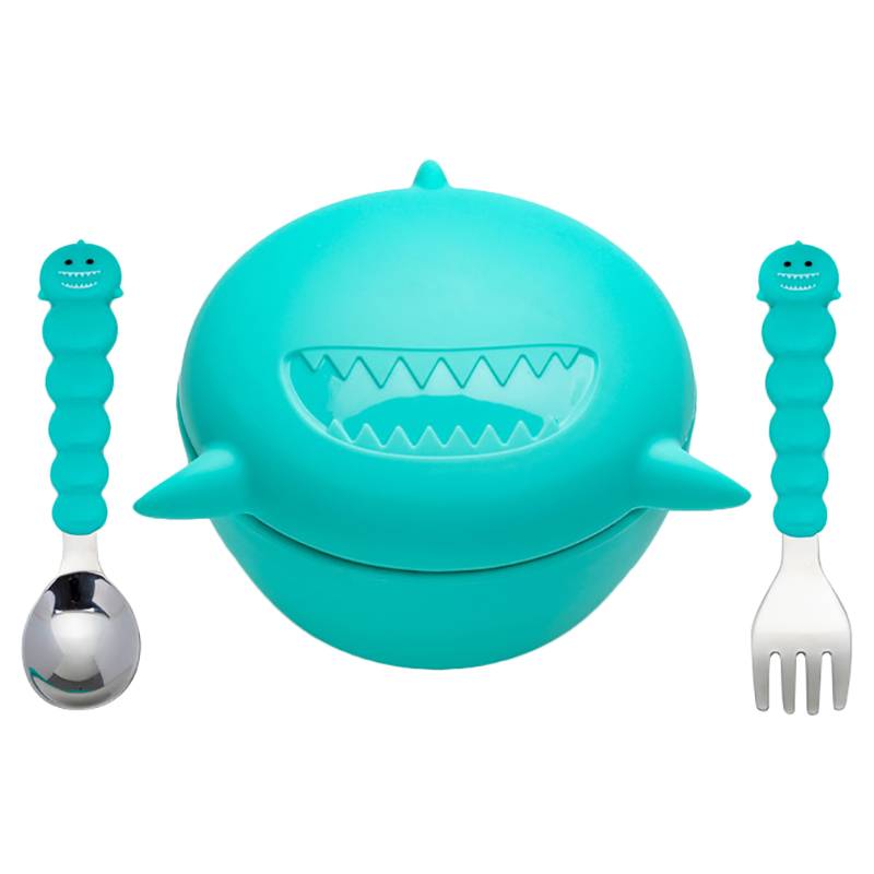 Melii Silicone Bowl With Lid & Utensils - Shark