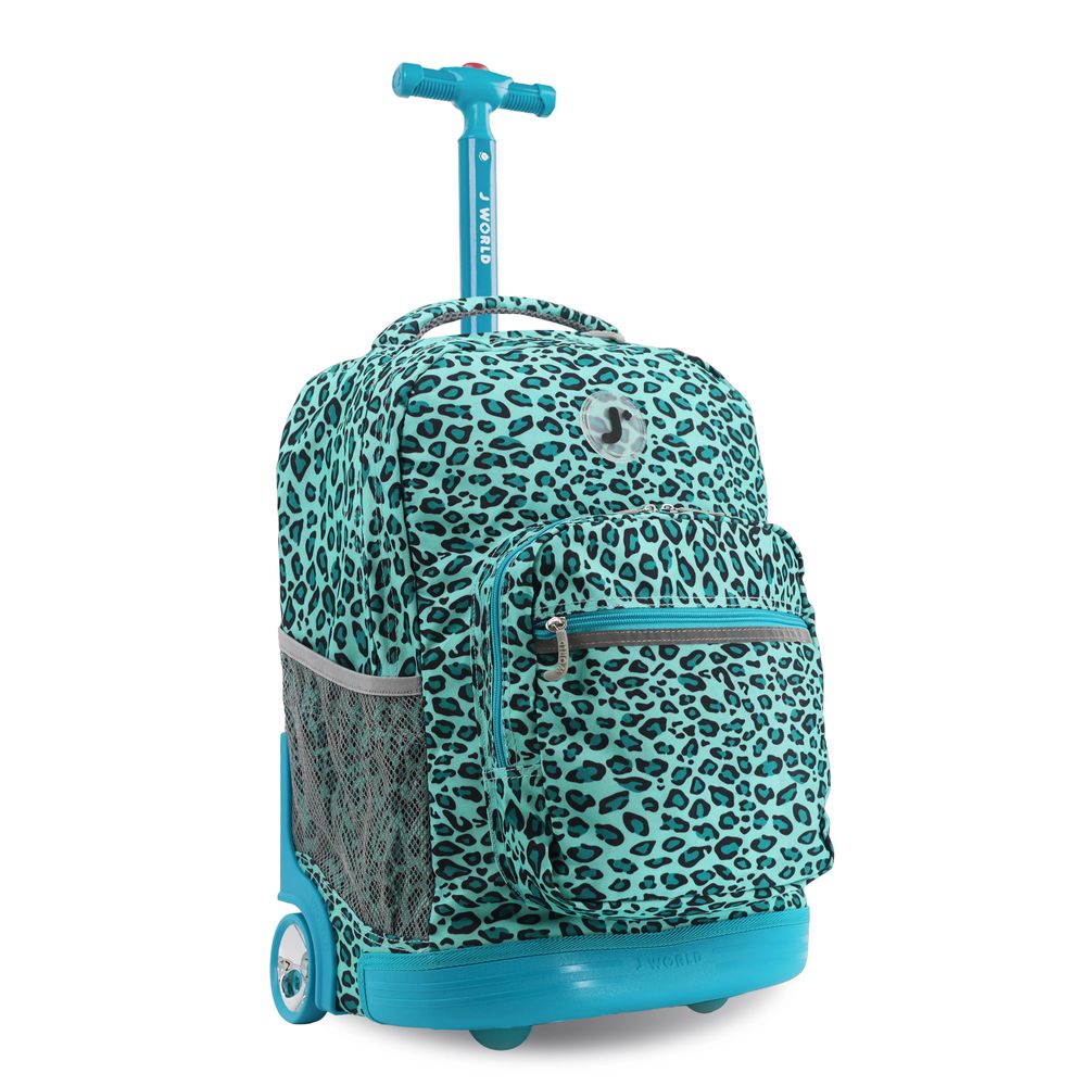 J World - New York Sunrise Kids Rolling Backpack - Mint Leopard - 18 Inch