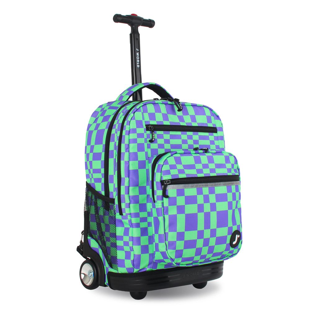 J World - New York Sunrise Kids Rolling Backpack - Pixel Checkers - 18 Inch
