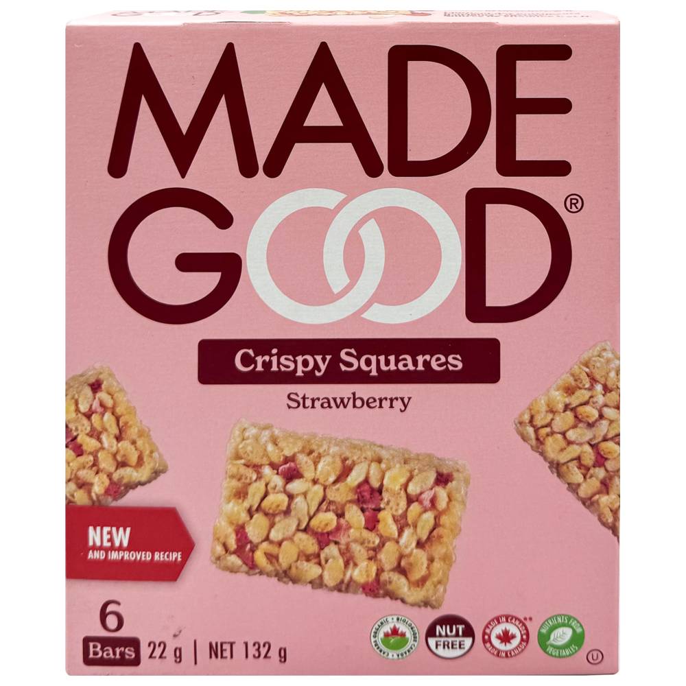 Made Good - Crispy Squares Snack Bar - Strawberry - Pack of 6 - 132 gm
