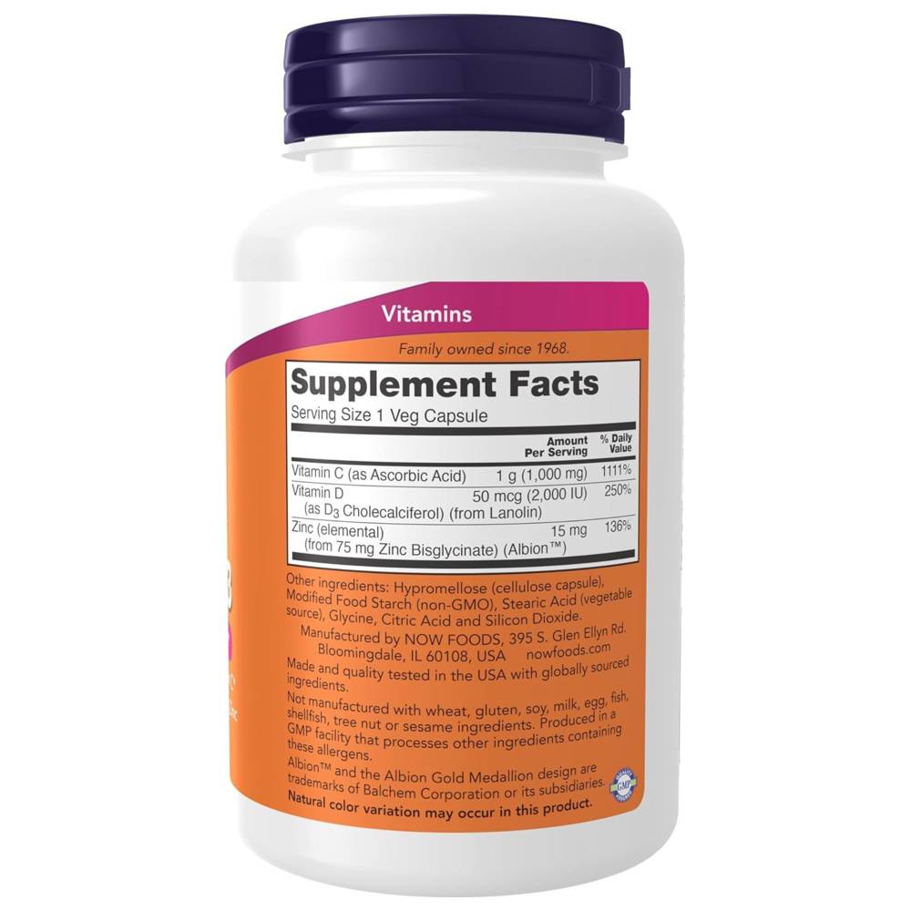 Now Foods - C-1000 Zinc & Vitamin D3 Veg Capsules - 100 Pcs