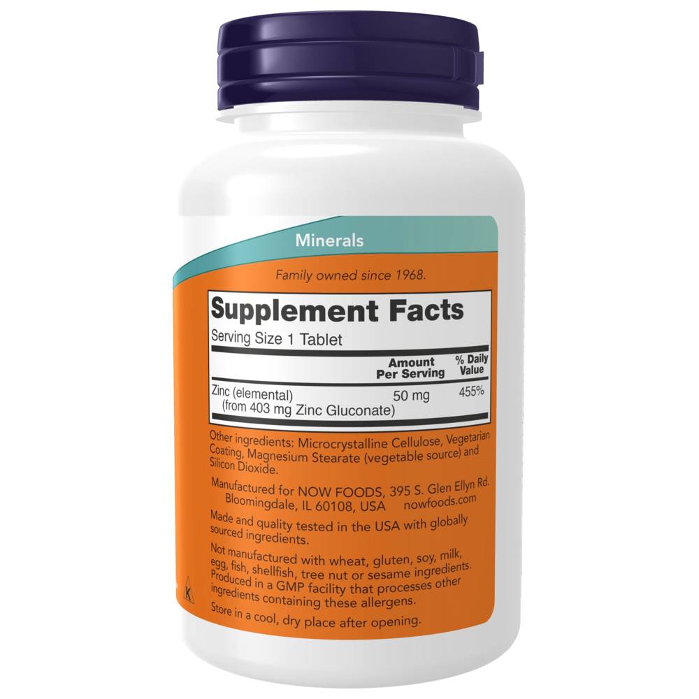 Now Foods - Zinc 50mg Tablets - 250 Pcs