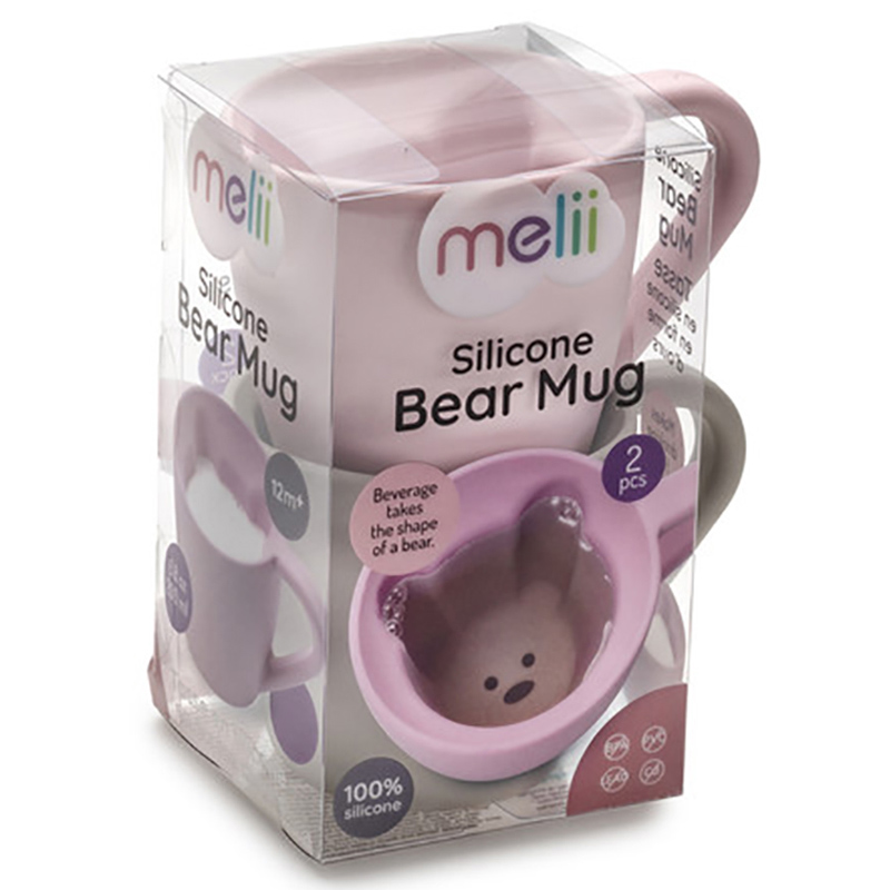 Melii - Silicone Bear Mug - 2pcs - Pink & Grey