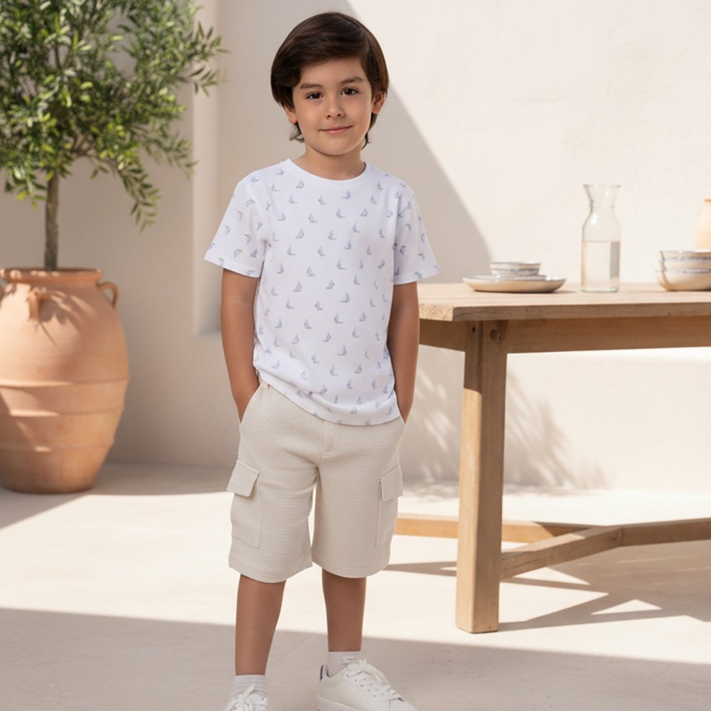 Jules & Juliette Boy's Andre Shorts Beige Stripe - Linen
