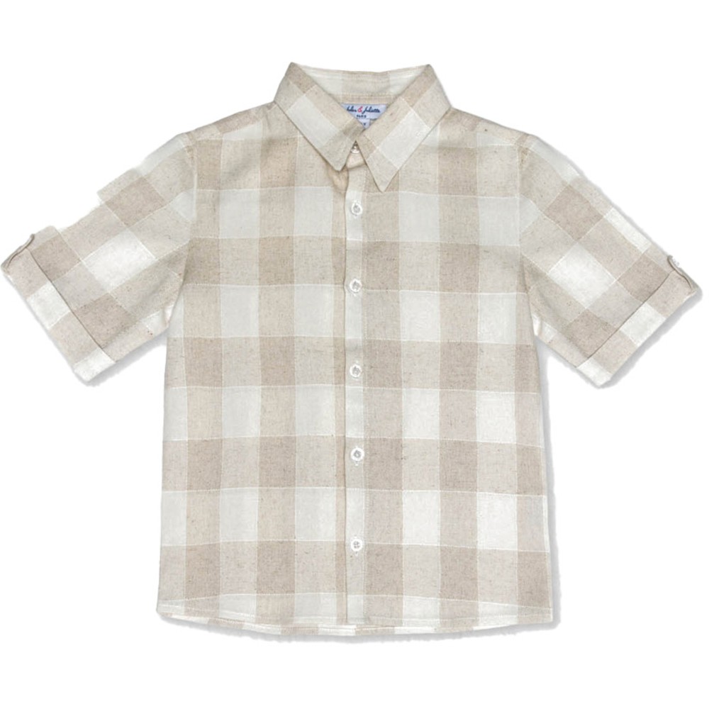 Jules & Juliette Baby Boy's Batiste Short Sleeves Linen Shirt Beige Square - White