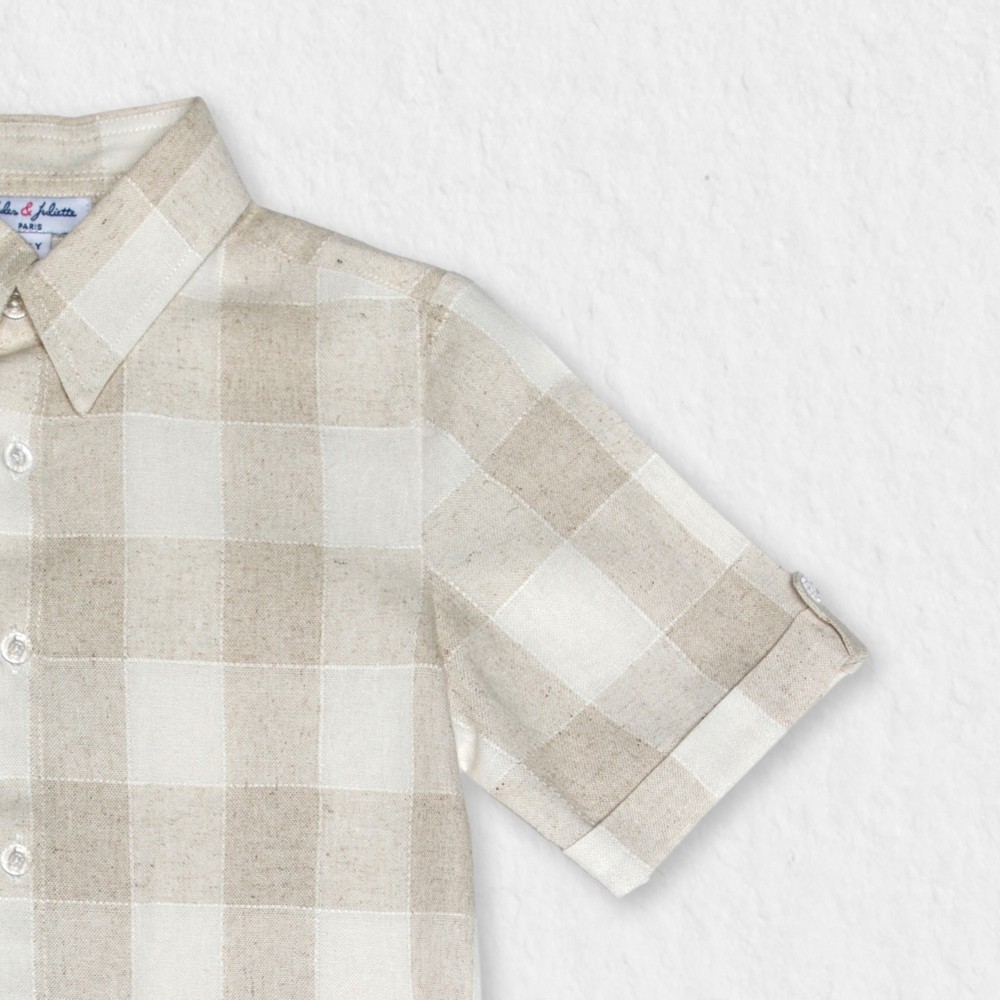 Jules & Juliette Baby Boy's Batiste Short Sleeves Linen Shirt Beige Square - White