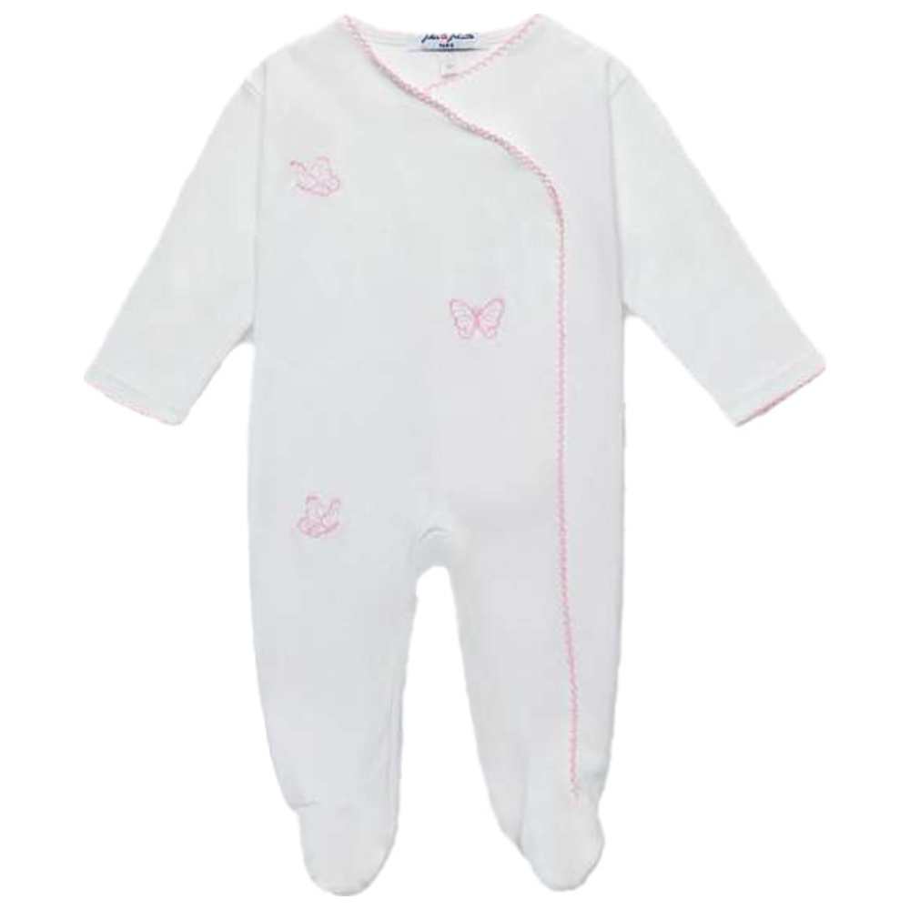 Jules & Juliette Butterfly Baby Cotton Sleepsuit - White