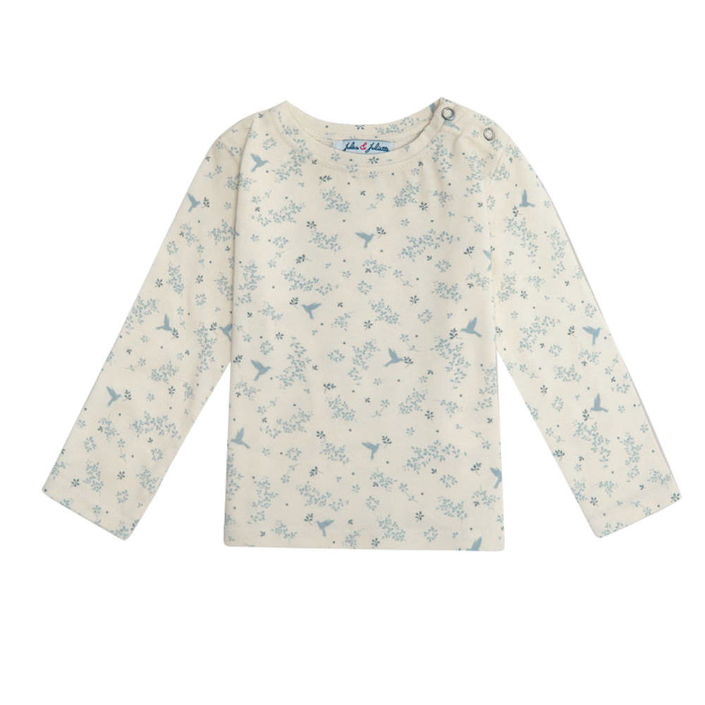 Jules & Juliette Baby Girl's Cloe Long Sleeve T-Shirt Blue Bird - White