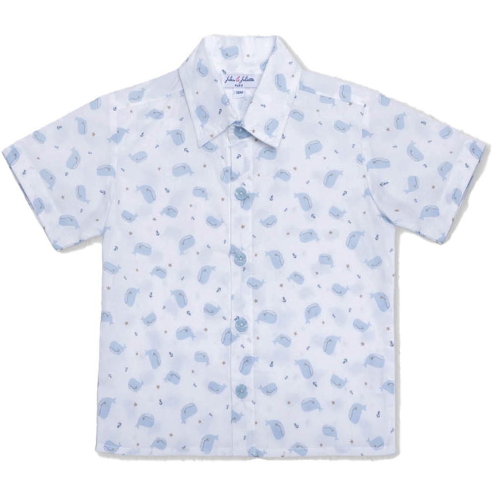 Jules & Juliette Baby Boy's Colin Short Sleeves Cotton Shirt Whale - Blue
