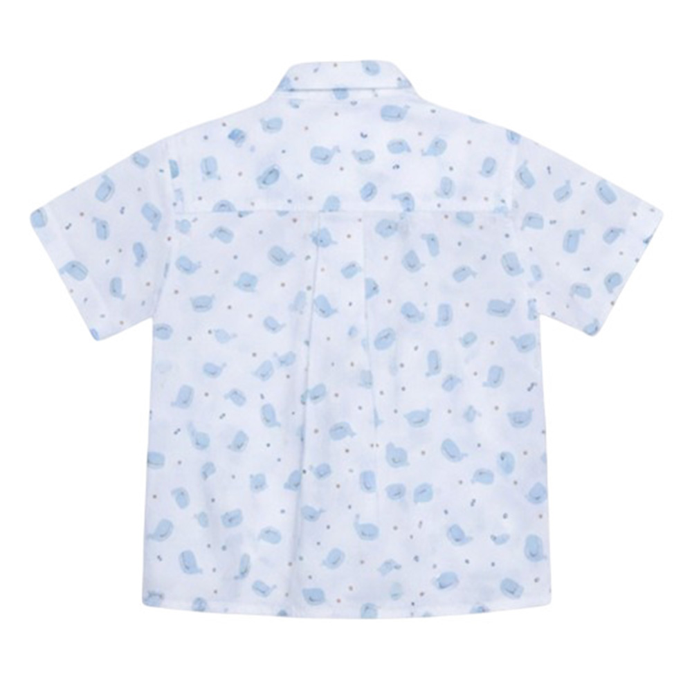 Jules & Juliette Baby Boy's Colin Short Sleeves Cotton Shirt Whale - Blue