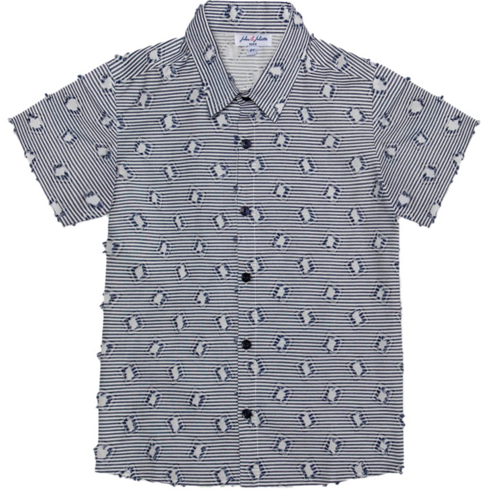 Jules & Juliette Boy's Colin Short Sleeves Cotton Shirt Square - Navy Blue