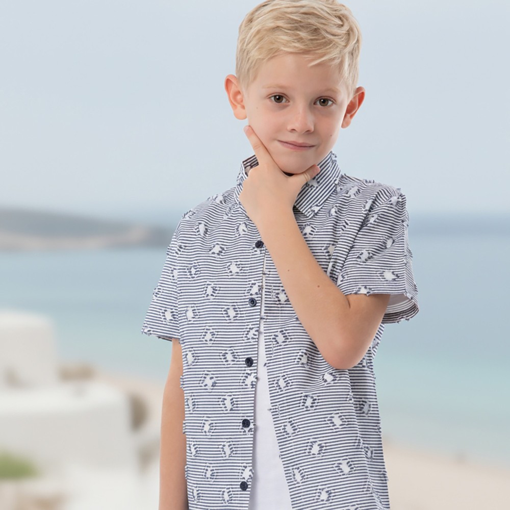 Jules & Juliette Boy's Colin Short Sleeves Cotton Shirt Square - Navy Blue
