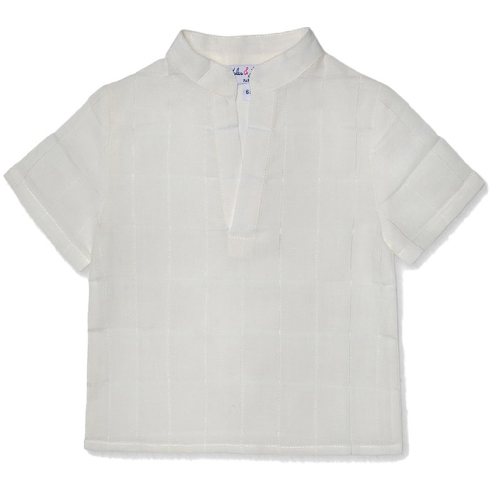 Jules & Juliette Boy's Dev Short Sleeves Linen Shirt Openwork - White
