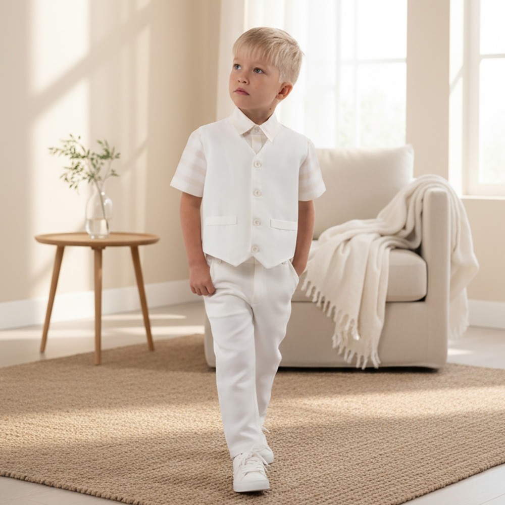 Jules & Juliette Boy 'S Dino Vest Pearl Off-White - Off White
