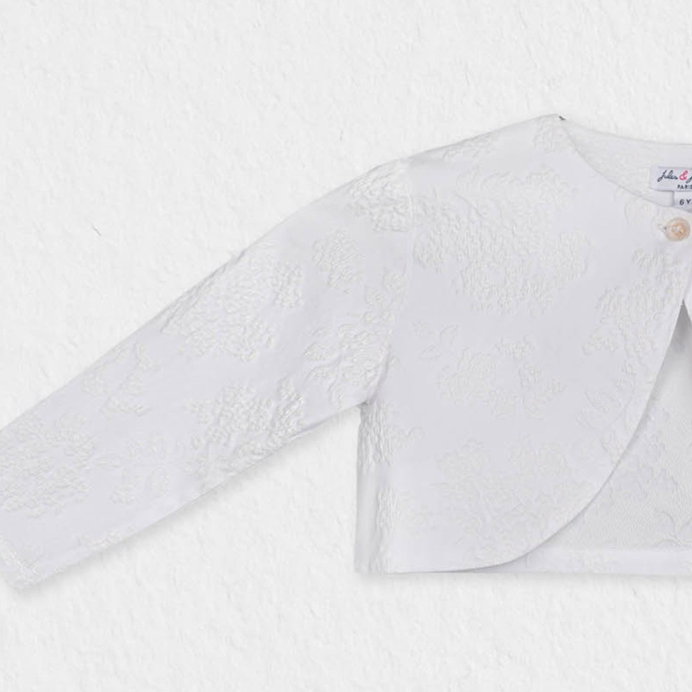 Jules & Juliette Baby Girl's Enya Bolero Cropped Jacket Grape Embroidery - White