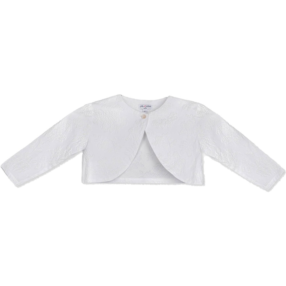 Jules & Juliette Girl's Enya Bolero Cropped Jacket Grape Embroidery - White