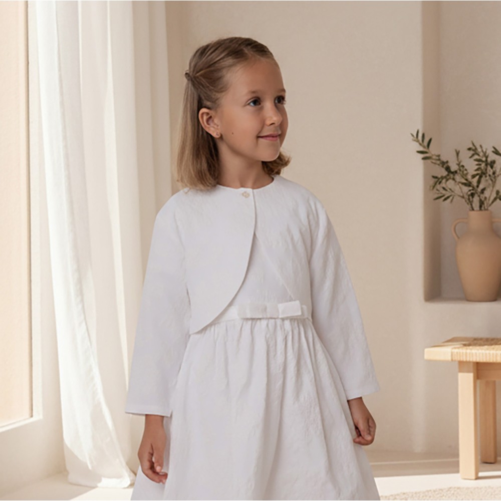 Jules & Juliette Girl's Enya Bolero Cropped Jacket Grape Embroidery - White