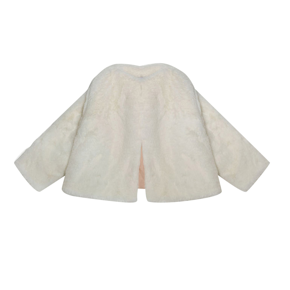 Jules & Juliette Baby Girl's Fine Fake Fur Cap Jacket Off-White - Off White