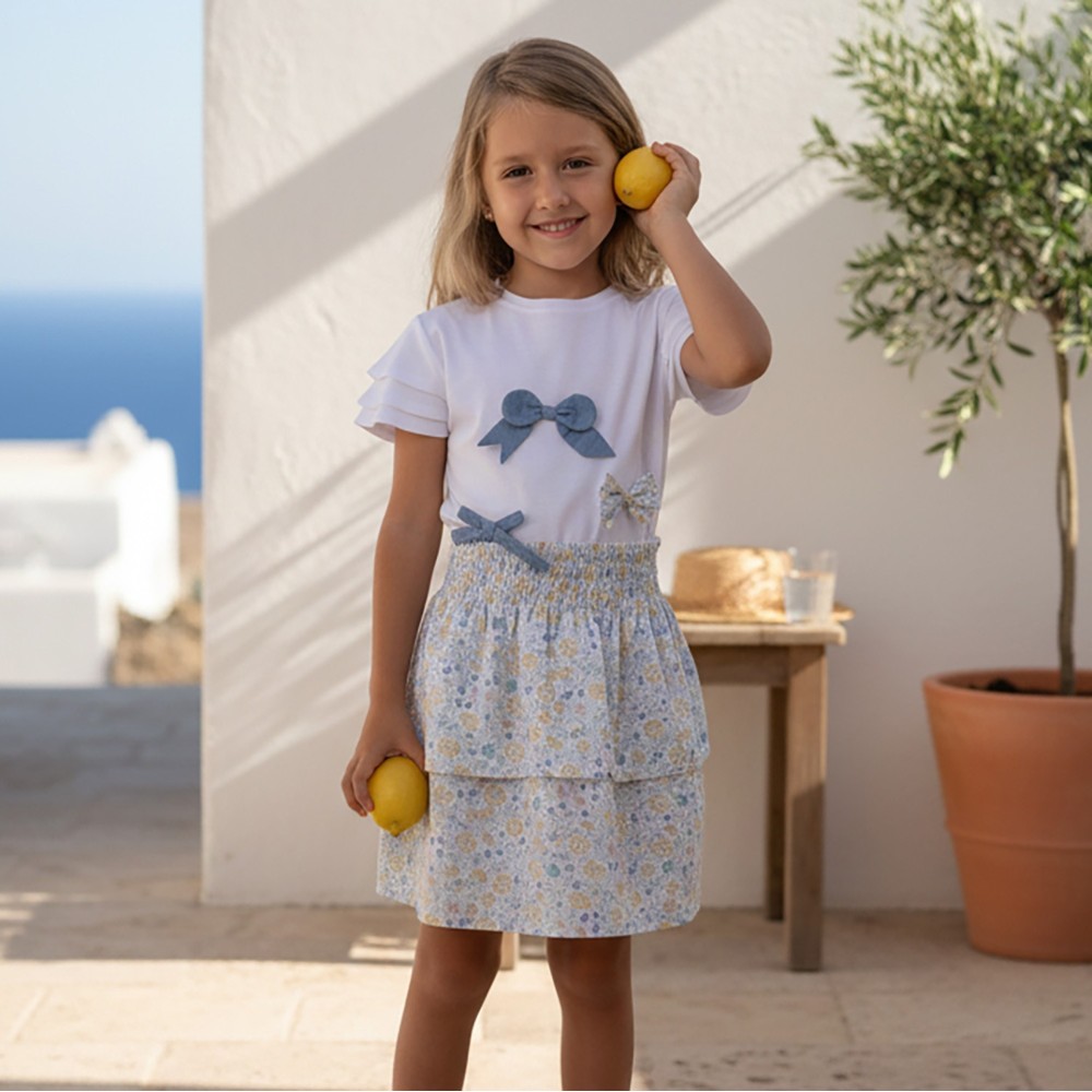 Jules & Juliette Girl's Fiona Skirt Blue Flowery - Yellow