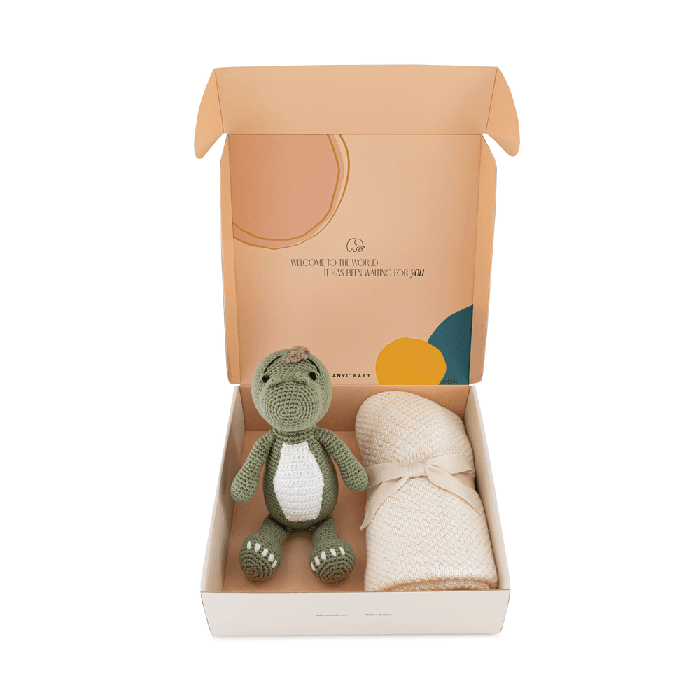 Anvi Baby - Blanket And Crochet Dinosaur New Born Gift Set